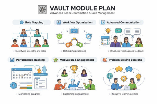 Vault Module Plan for advanced team coordination and role management with various icons and text.