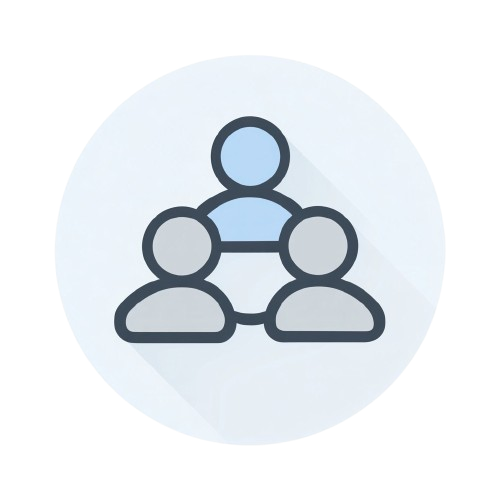 Icon of three people in a circle on a light blue background