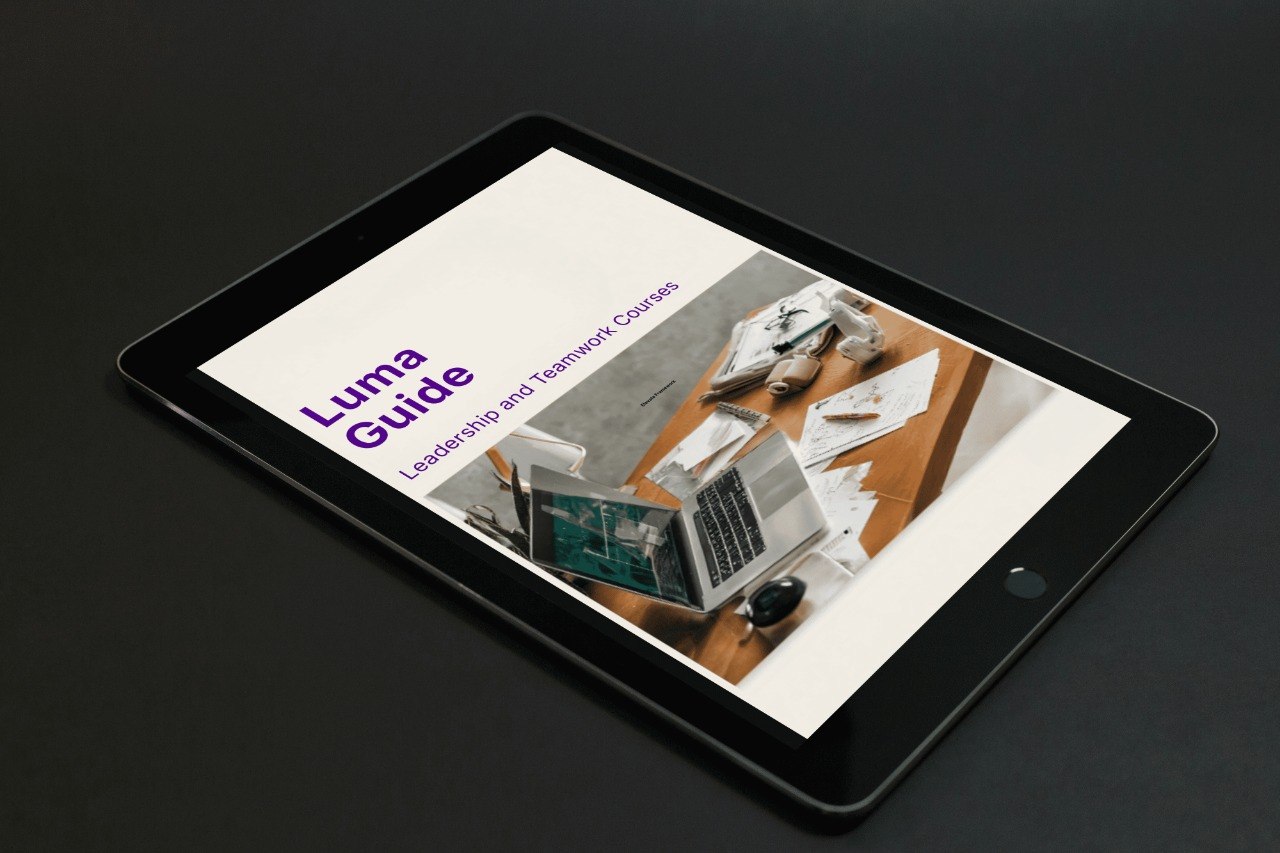 Tablet displaying a Luma Guide document on a dark background
